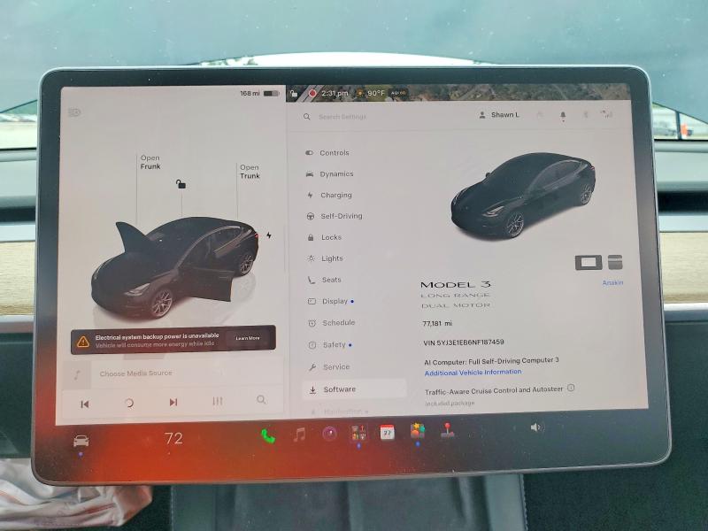 Foto 9 de la subasta – 2022 TESLA MODEL 3 con VIN 5YJ3E1EB6NF187459