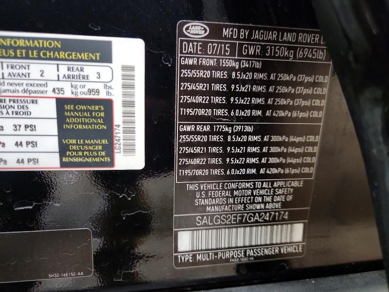 Photo 14 from auction – 2016 LAND ROVER RANGE ROVER with VIN SALGS2EF7GA247174