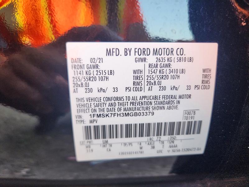 Photo 14 from auction – 2021 FORD EXPLORER with VIN 1FMSK7FH3MGB03379