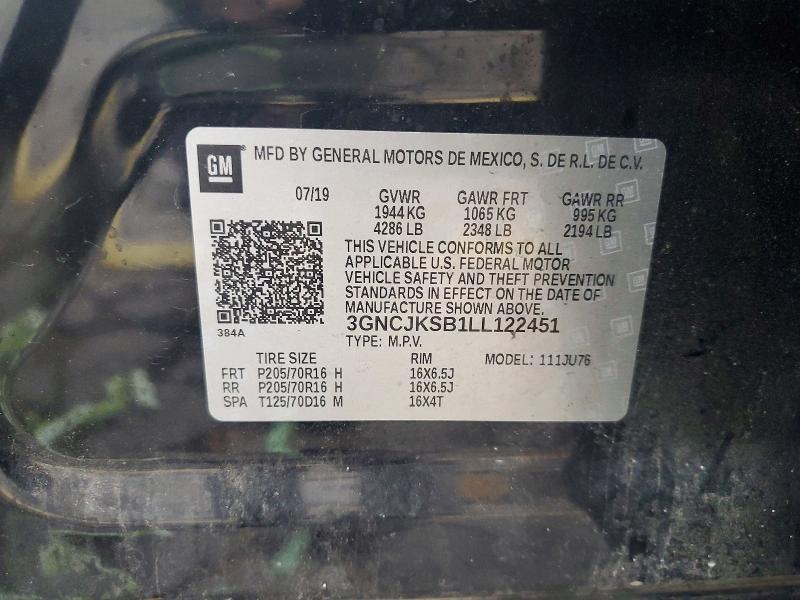 Photo 14 from auction – 2020 CHEVROLET TRAX with VIN 3GNCJKSB1LL122451