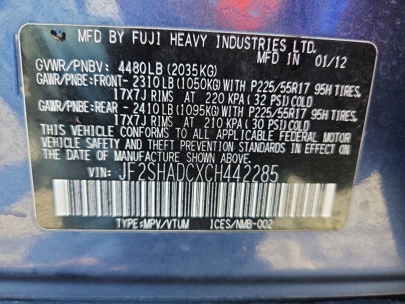 Photo 14 from auction – 2012 SUBARU FORESTER with VIN JF2SHADCXCH442285