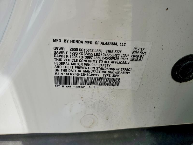 Photo 14 from auction – 2017 HONDA PILOT with VIN 5FNYF6H92HB039919