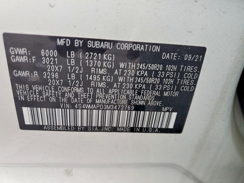 Photo 14 from auction – 2021 SUBARU ASCENT with VIN 4S4WMAPD3M3472769