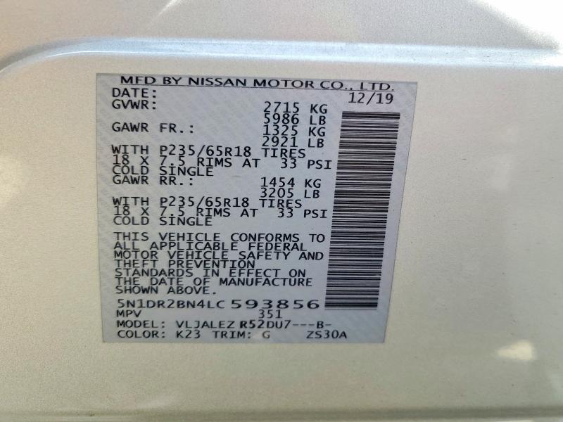 Снимка 14 от търг – 2020 NISSAN PATHFINDER с VIN 5N1DR2BN4LC593856