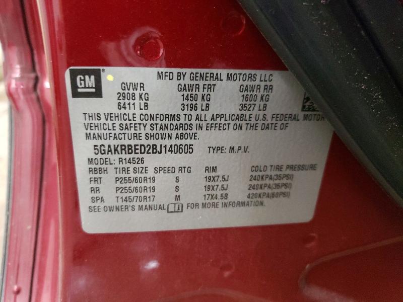 Photo 14 from auction – 2011 BUICK ENCLAVE with VIN 5GAKRBED2BJ140605