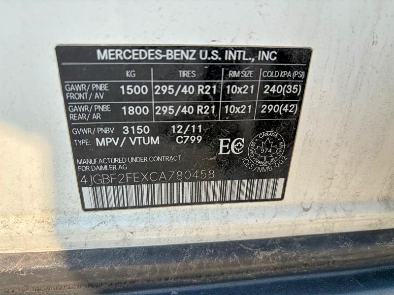 Photo 10 from auction – 2012 MERCEDES-BENZ GL with VIN 4JGBF2FEXCA780458