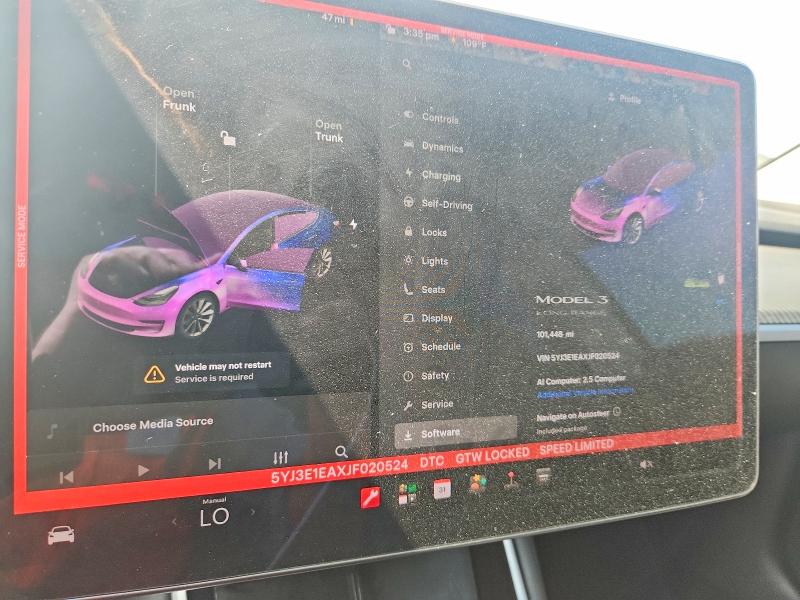 Photo 9 from auction – 2018 TESLA MODEL 3 with VIN 5YJ3E1EAXJF020524