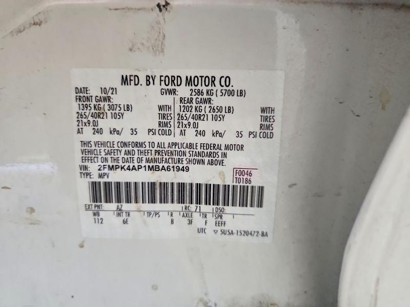 Photo 14 from auction – 2021 FORD EDGE with VIN 2FMPK4AP1MBA61949