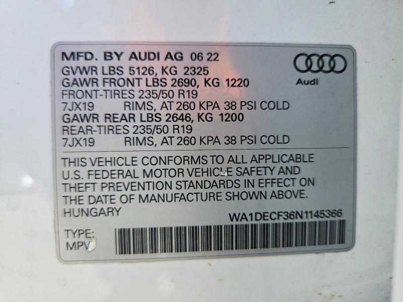 Photo 14 from auction – 2022 AUDI Q3 with VIN WA1DECF36N1145366