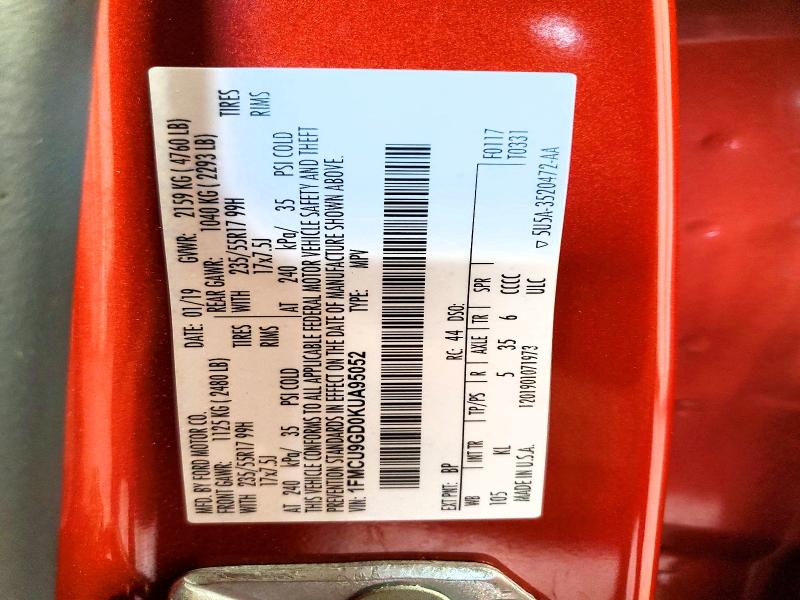 Photo 14 from auction – 2019 FORD ESCAPE with VIN 1FMCU9GD0KUA95052