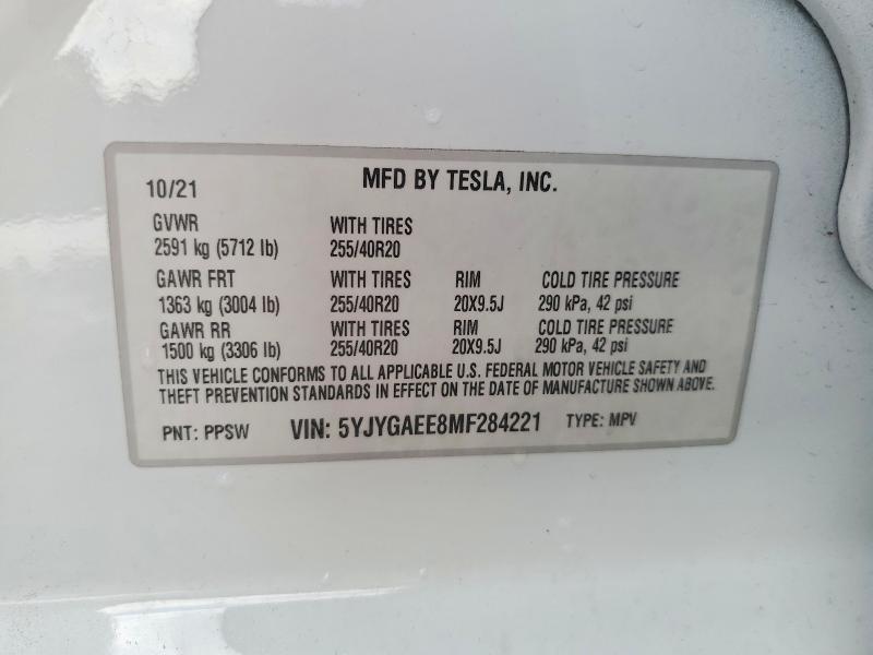 Photo 14 from auction – 2021 TESLA MODEL Y with VIN 5YJYGAEE8MF284221