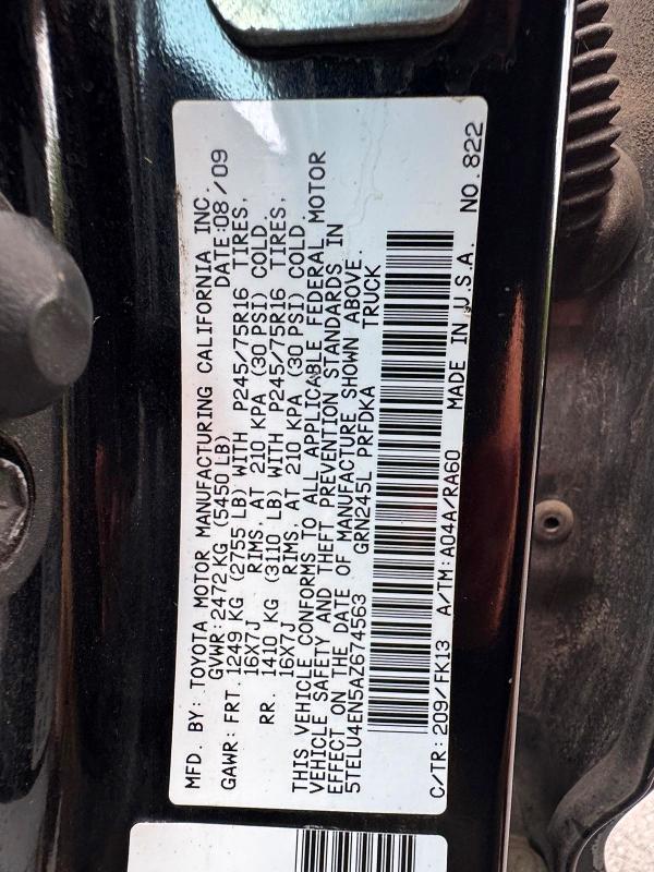 Photo 14 from auction – 2010 TOYOTA TACOMA with VIN 5TELU4EN5AZ674563