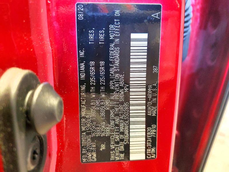 Photo 14 from auction – 2020 TOYOTA HIGHLANDER with VIN 5TDGARAH5LS502895