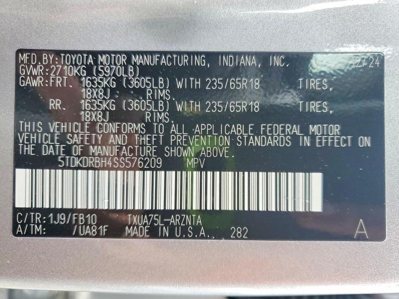 Foto 14 de la subasta – 2025 TOYOTA HIGHLANDER con VIN 5TDKDRBH4SS576209