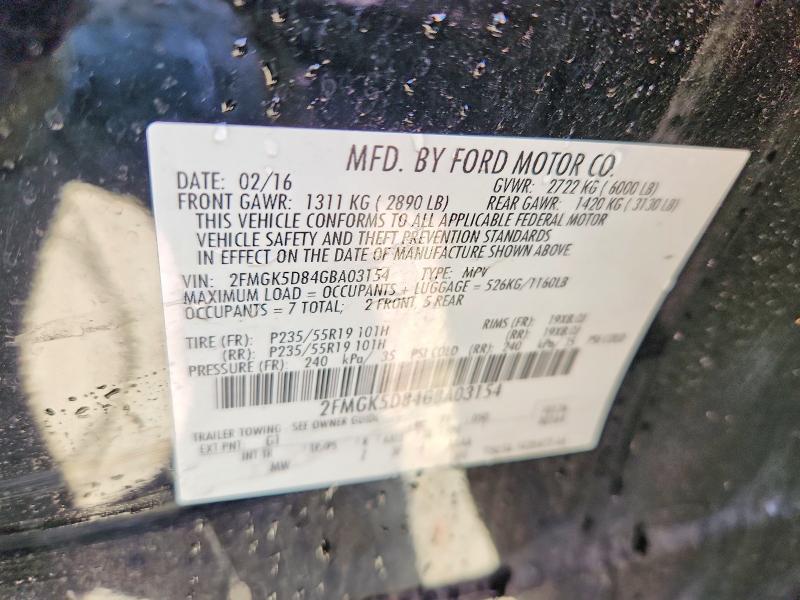 Photo 14 from auction – 2016 FORD FLEX with VIN 2FMGK5D84GBA03154