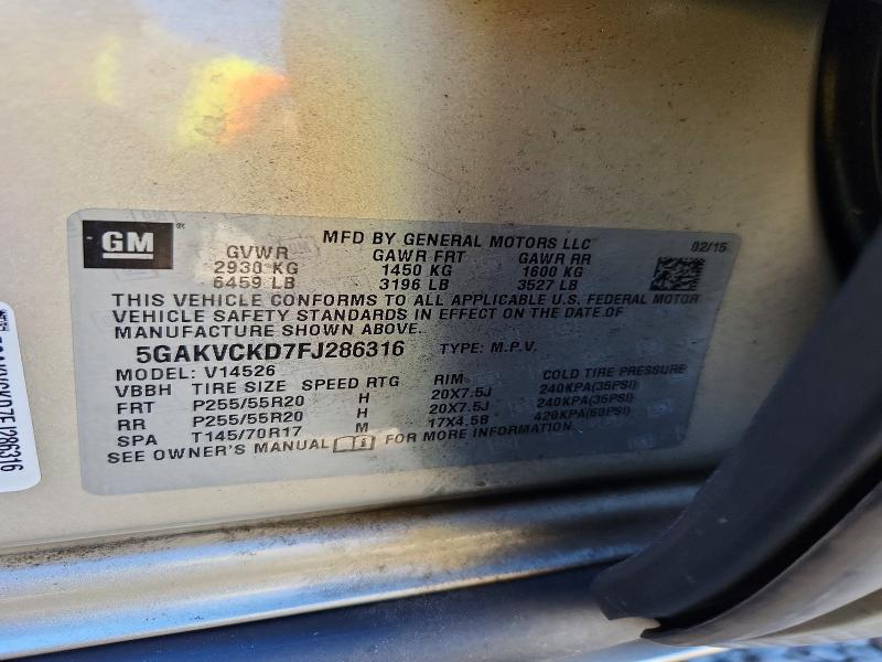 Photo 14 from auction – 2015 BUICK ENCLAVE with VIN 5GAKVCKD7FJ286316
