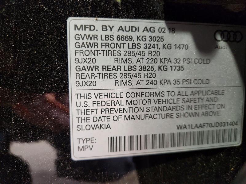 Photo 14 from auction – 2018 AUDI Q7 with VIN WA1LAAF70JD031404