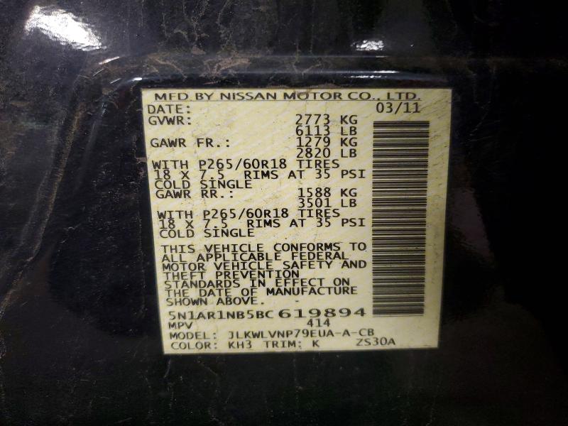 Photo 14 from auction – 2011 NISSAN PATHFINDER with VIN 5N1AR1NB5BC619894