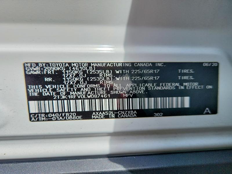 Photo 14 from auction – 2020 TOYOTA RAV4 with VIN 2T3K1RFV0LW087461