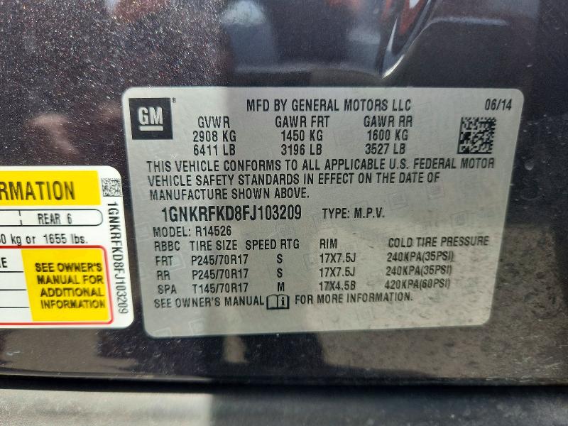 Photo 14 from auction – 2015 CHEVROLET TRAVERSE with VIN 1GNKRFKD8FJ103209