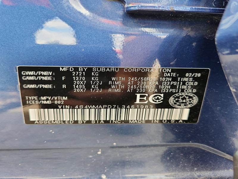 Photo 14 from auction – 2020 SUBARU ASCENT with VIN 4S4WMAPD7L3461983