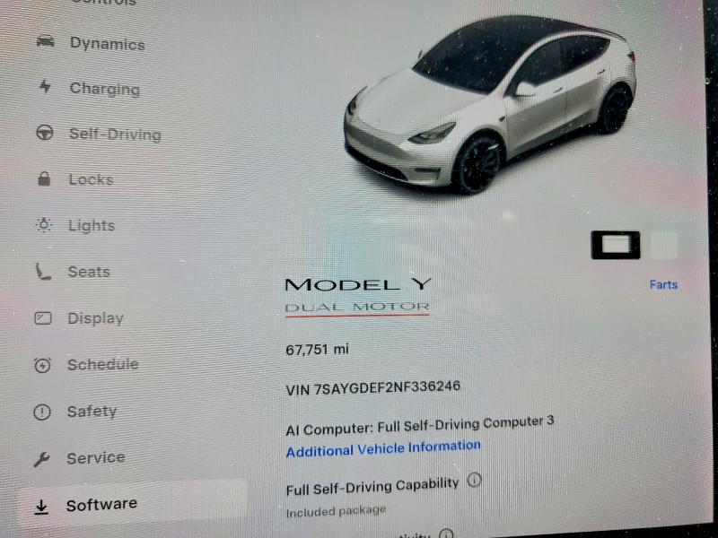 Photo 9 from auction – 2022 TESLA MODEL Y with VIN 7SAYGDEF2NF336246