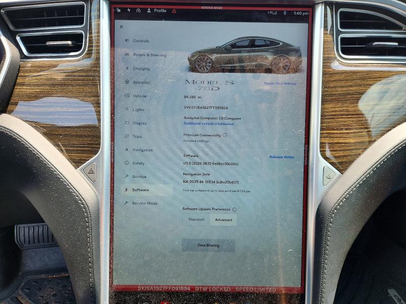 Photo 9 from auction – 2015 TESLA MODEL S with VIN 5YJSA1S27FF091854