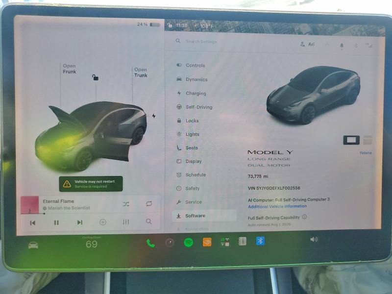 Photo 9 from auction – 2020 TESLA MODEL Y with VIN 5YJYGDEFXLF002556
