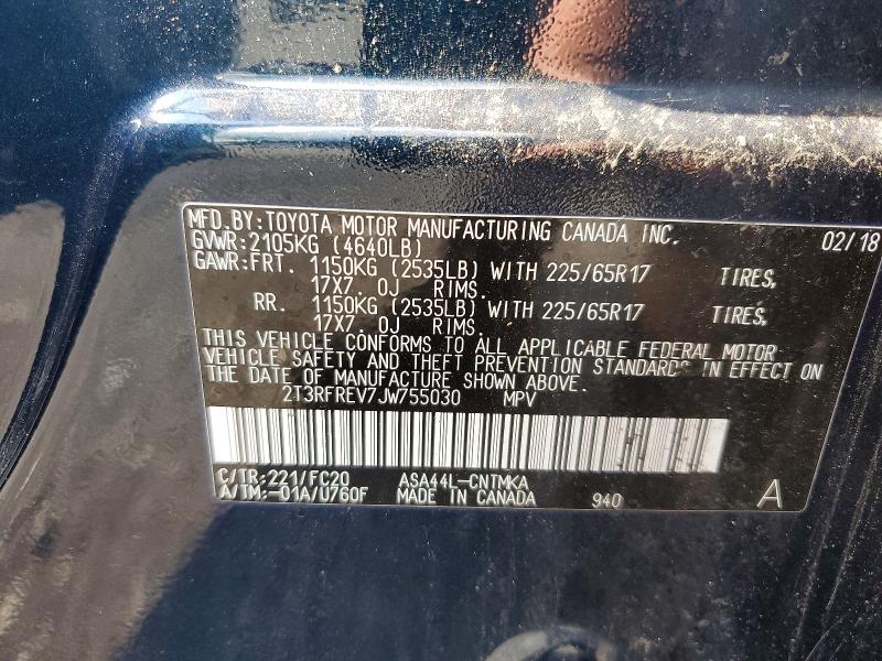 Photo 14 from auction – 2018 TOYOTA RAV4 with VIN 2T3RFREV7JW755030