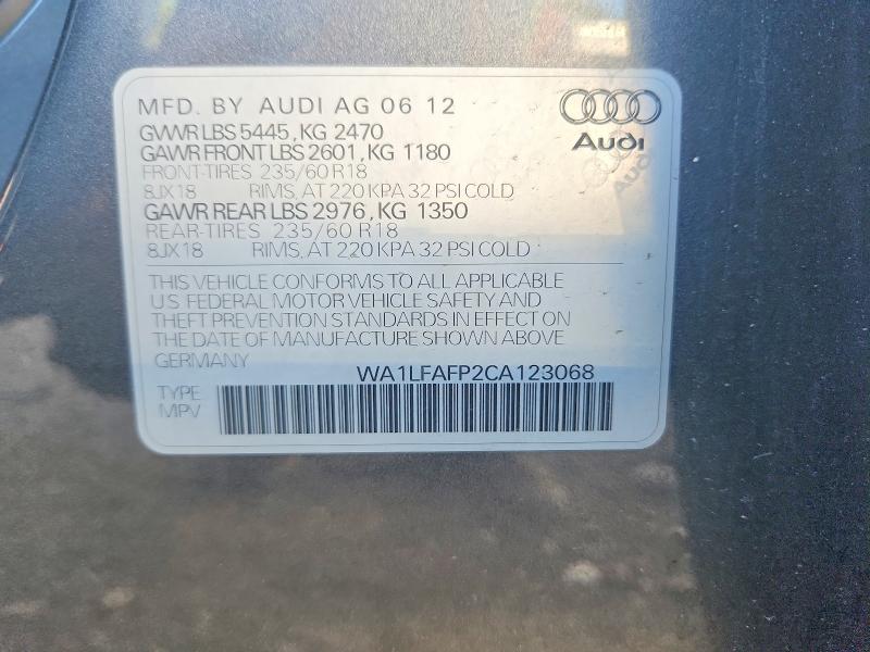 Photo 14 from auction – 2012 AUDI Q5 with VIN WA1LFAFP2CA123068