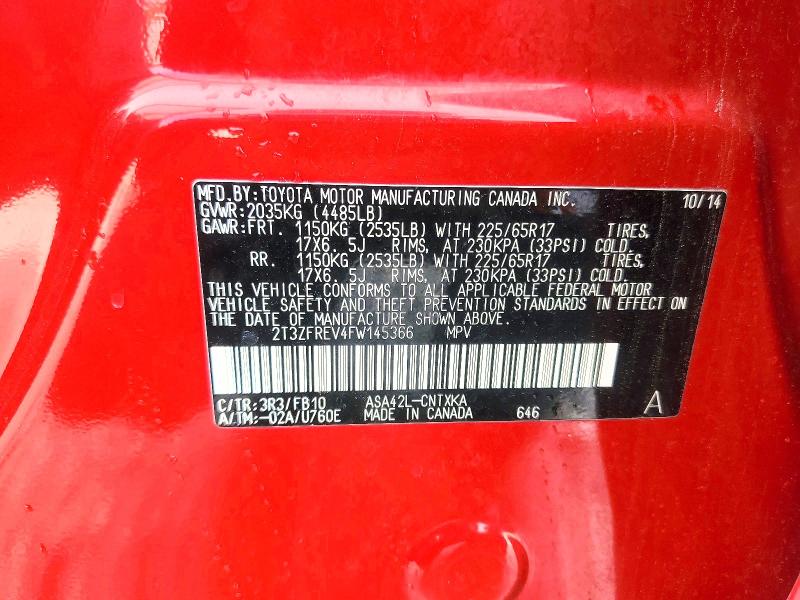 Photo 14 from auction – 2015 TOYOTA RAV4 with VIN 2T3ZFREV4FW145366