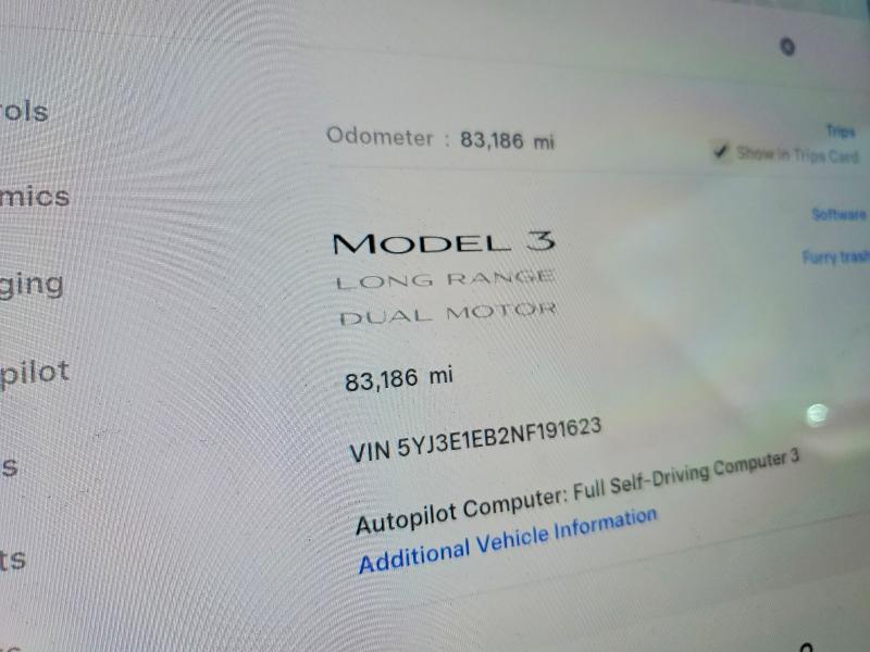 Photo 9 from auction – 2022 TESLA MODEL 3 with VIN 5YJ3E1EB2NF191623