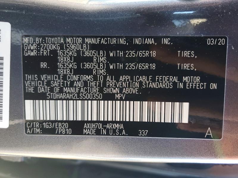 Photo 14 from auction – 2020 TOYOTA HIGHLANDER with VIN 5TDHARAH2LS500350