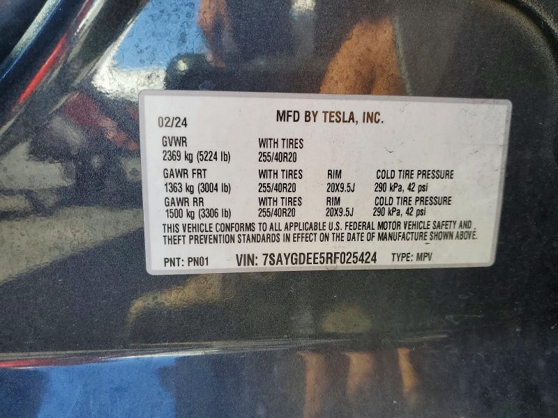 Photo 14 from auction – 2024 TESLA MODEL Y with VIN 7SAYGDEE5RF025424