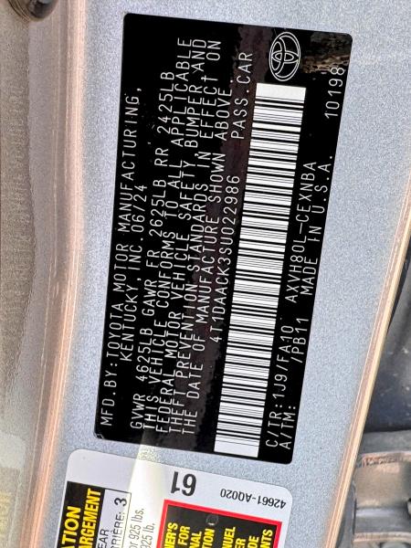 Foto 10 de la subasta – 2025 TOYOTA CAMRY con VIN 4T1DAACK3SU022986