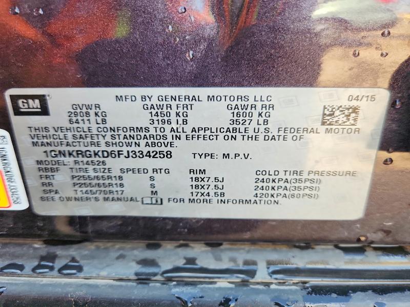 Photo 14 from auction – 2015 CHEVROLET TRAVERSE with VIN 1GNKRGKD6FJ334258
