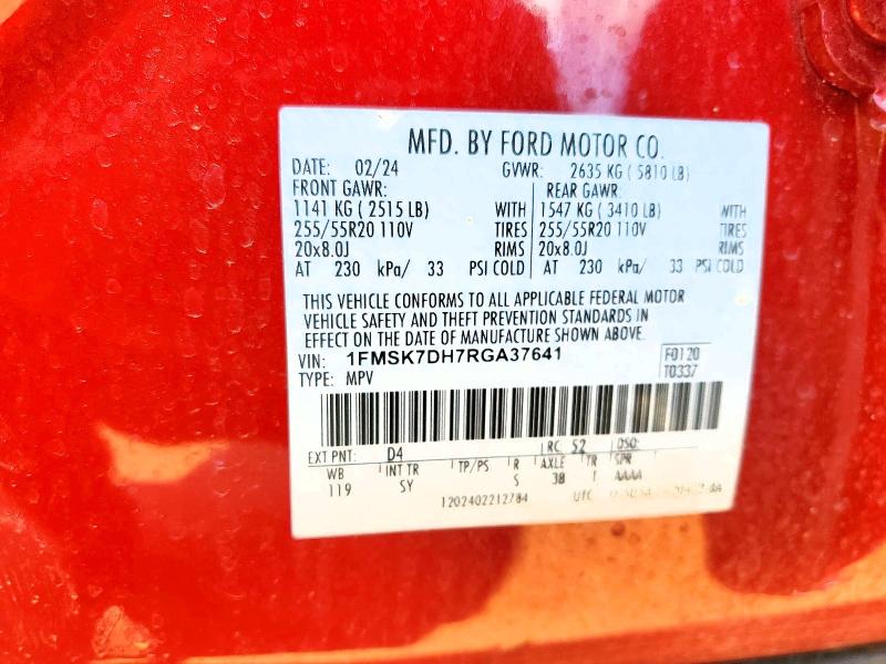 Photo 14 from auction – 2024 FORD EXPLORER with VIN 1FMSK7DH7RGA37641