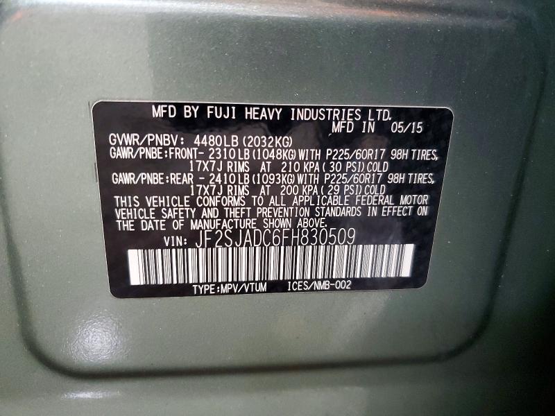 Photo 14 from auction – 2015 SUBARU FORESTER with VIN JF2SJADC6FH830509