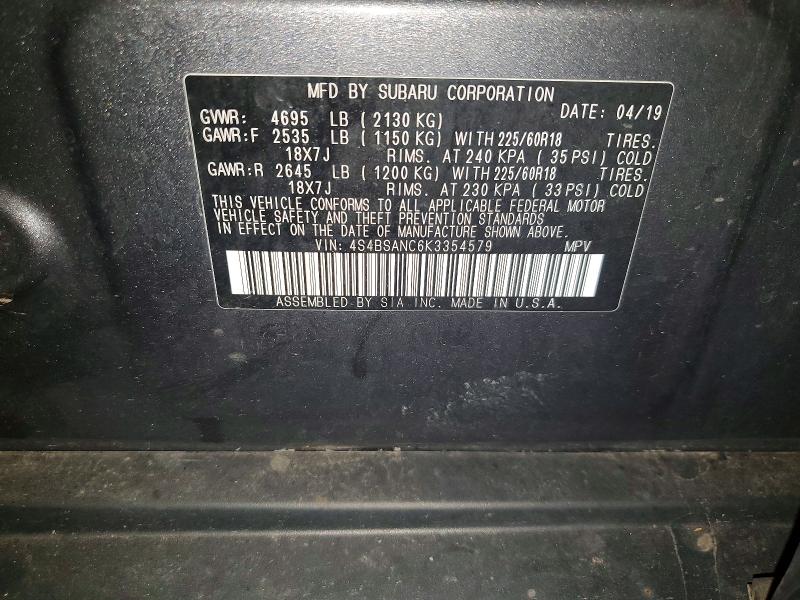 Photo 14 from auction – 2019 SUBARU OUTBACK with VIN 4S4BSANC6K3354579