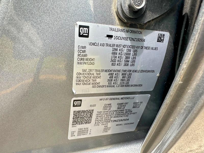 Photo 10 from auction – 2022 CHEVROLET SILVERADO LTD with VIN 1GCUYEET2NZ192504