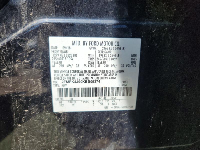 Photo 14 from auction – 2019 FORD EDGE with VIN 2FMPK4J90KBB09374
