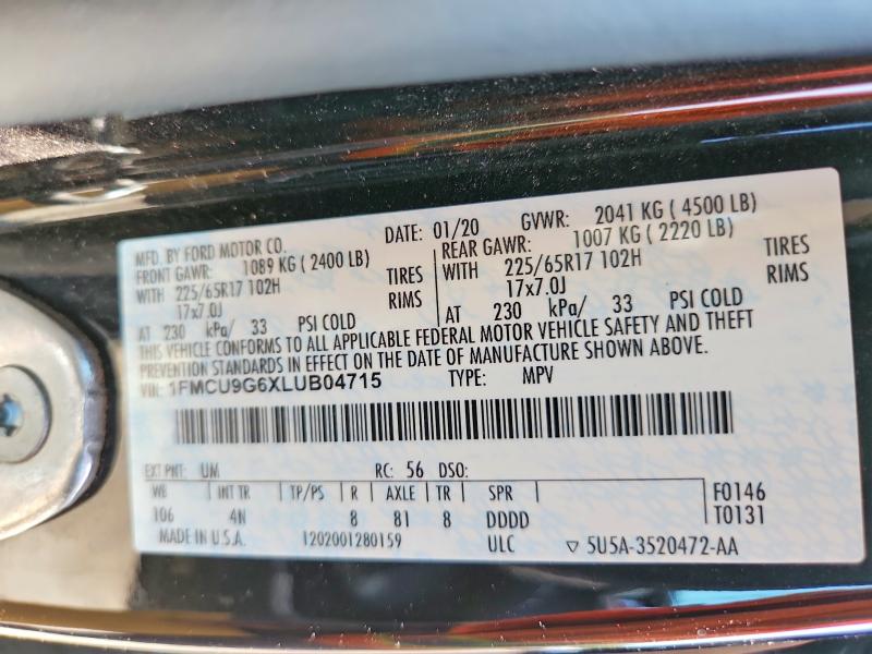 Photo 14 from auction – 2020 FORD ESCAPE with VIN 1FMCU9G6XLUB04715