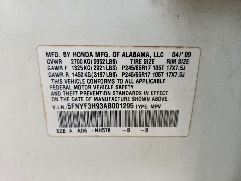 Photo 14 from auction – 2010 HONDA PILOT with VIN 5FNYF3H93AB001295