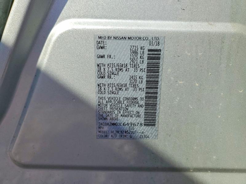 Photo 14 from auction – 2018 NISSAN PATHFINDER with VIN 5N1DR2MM0JC649678