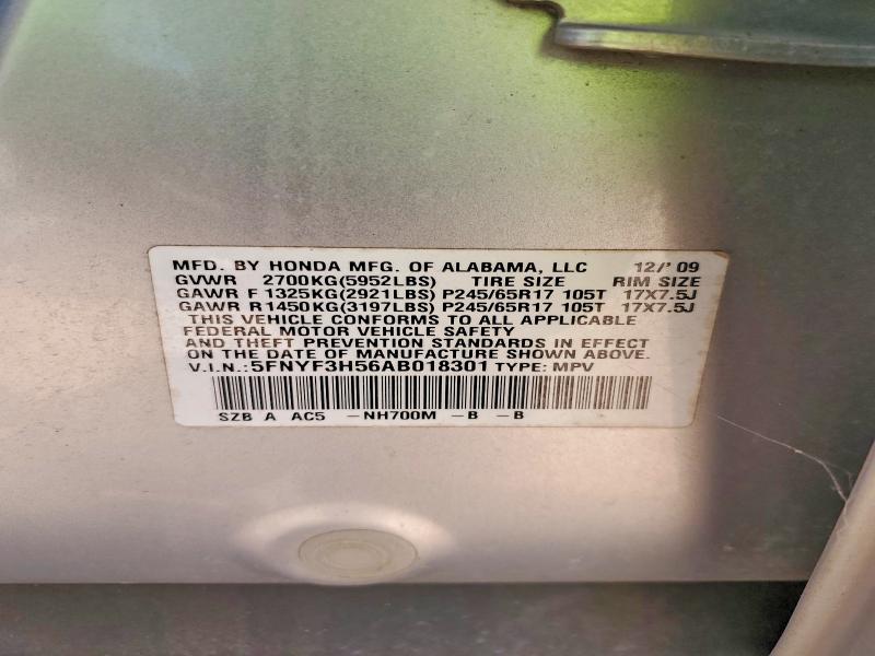Photo 14 from auction – 2010 HONDA PILOT with VIN 5FNYF3H56AB018301