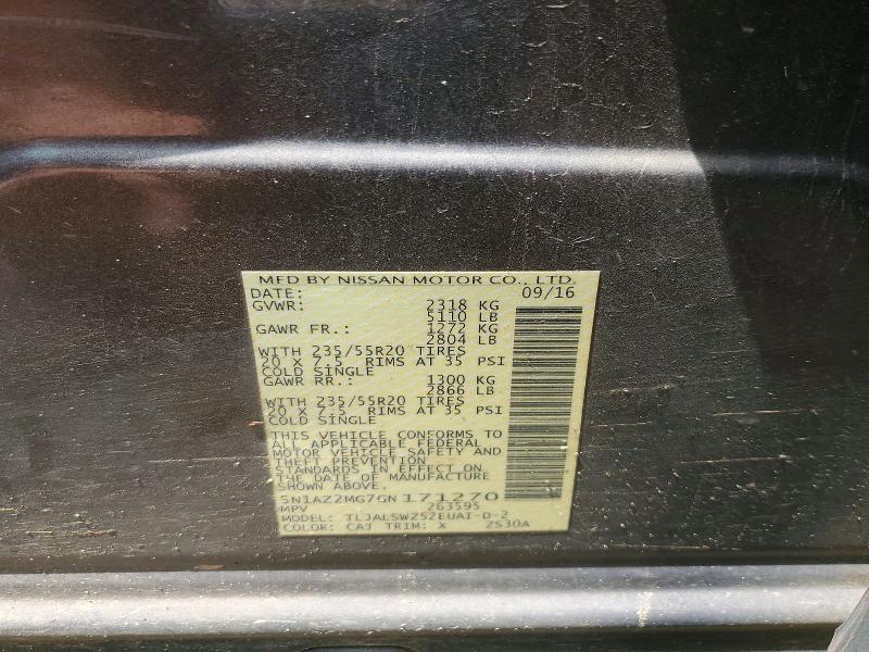 Photo 14 from auction – 2016 NISSAN MURANO with VIN 5N1AZ2MG7GN171270