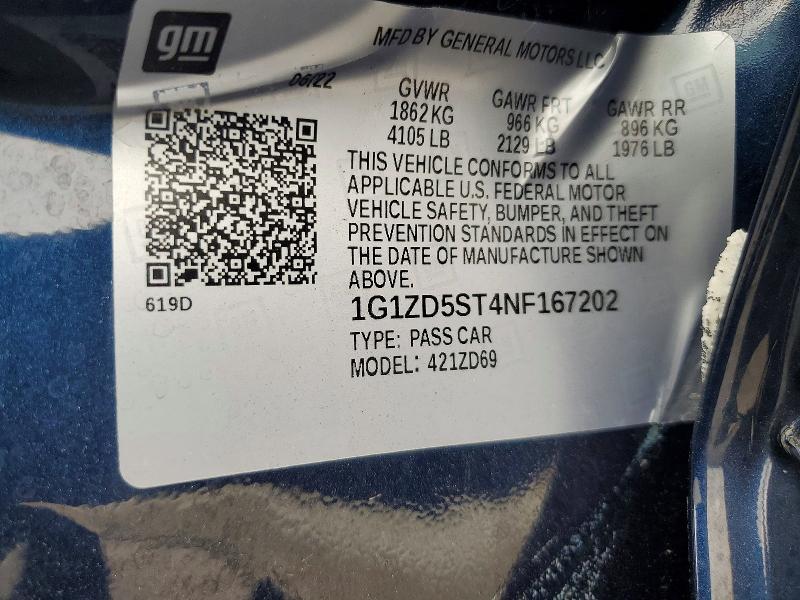 Photo 10 from auction – 2022 CHEVROLET MALIBU with VIN 1G1ZD5ST4NF167202