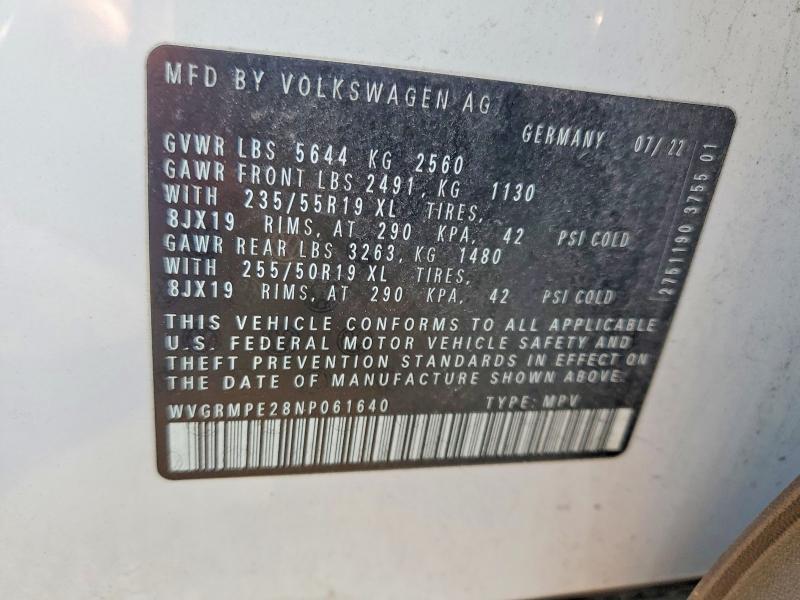 Photo 14 from auction – 2022 VOLKSWAGEN ID.4 with VIN WVGRMPE28NP061640
