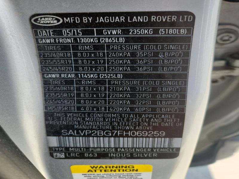 Photo 14 from auction – 2015 LAND ROVER RANGE ROVER EVOQUE with VIN SALVP2BG7FH069259