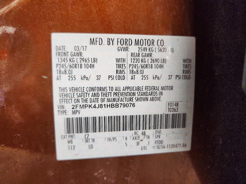 Photo 14 from auction – 2017 FORD EDGE with VIN 2FMPK4J81HBB79076